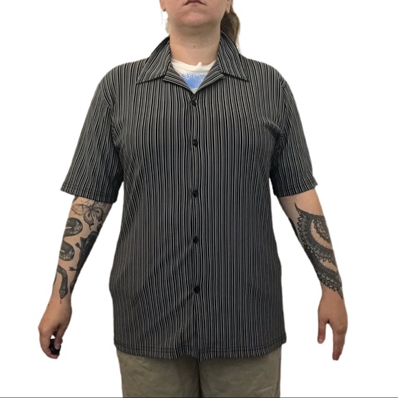 90s vertical striped causal short sleeved bd shirt - Picture 2 of 2